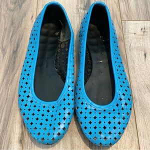 Vintage Leather Laser Cut Out TicTacToes Ballet Flats Blue Women’s 8